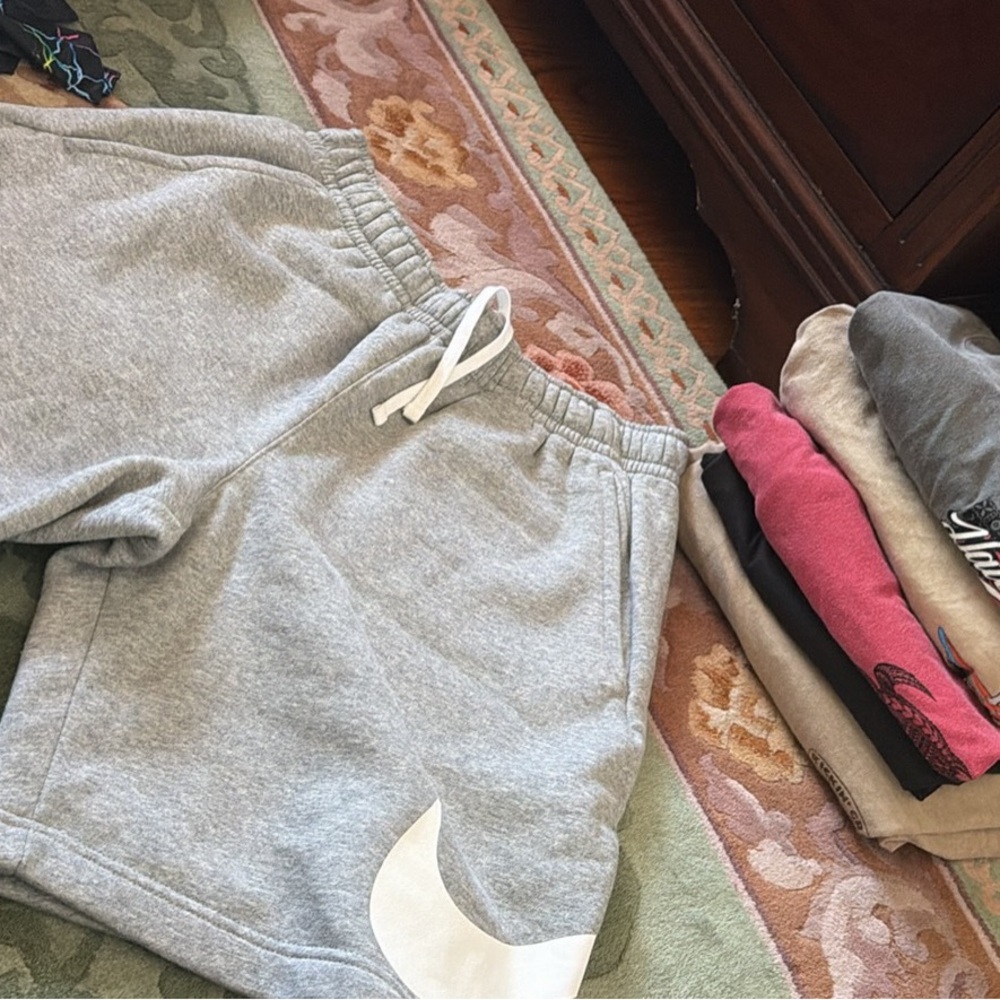 Nike mens Grey Sweat Shorts with White Swoosh